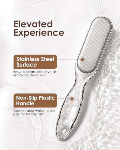 Image of Foot File, Stainless Steel Foot Callus Remover, Double-Sided Pedicure Tool for Hard & Dead Skin, Long-Lasting Foot Scrubber for Smooth, Soft Feet (Transparent)