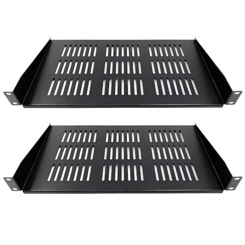 2-Pack 1U Vented Cantilever Server Rack Shelf, 10"(25 cm) Depth for Standard 19"(48.3 cm) Network Cabinet, Data Center, AV Equipment, and IT Rack Mount