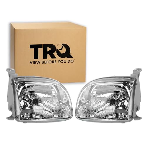 Image of TRQ Driver and Passenger Side Headlight Assembly Set Chrome Bezel Compatible with 05-06 Toyota Tundra Extended Cab 05-06 Tundra Regular Cab
