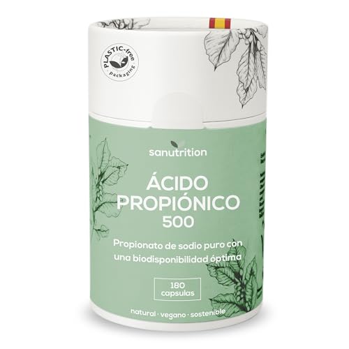 Ácido propiónico 500 mg por cápsula | 180 cápsulas | propionato de sódio puro | microflora intestinal | boa biodisponibilidade e tolerabilidade, vegano, embalagem de papel 100% ecológico