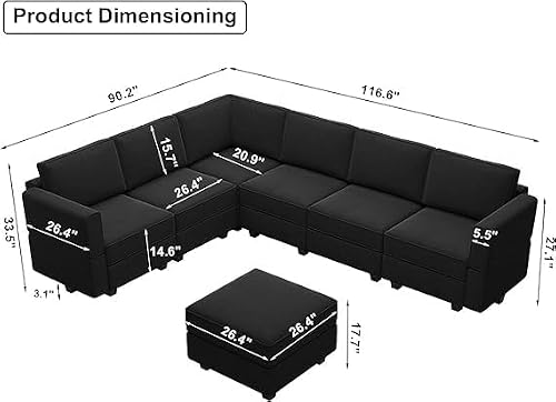 Belffin Modular Sectional Sofa Couch with Ottoman L Shape Corner Couch with Storage Modular Sofa with Chaise Velvet Black