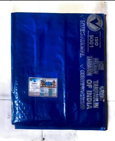 Image of Premium 9x6ft Blue Tarpaulin, Thadika, 120 GSM Virgin Tharpai Sheet, Heavy Duty Waterproof Tadpatri Cover with Reinforced Eyelets & UV Protection, Ideal for Trucks, Farms, HomeUse, 1 Sheet