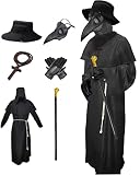 Nicexx womens Plague Doctor Mask Costumes Sets 6 in 1 Halloween Beak Dr s Outfit, Dark Black, Large