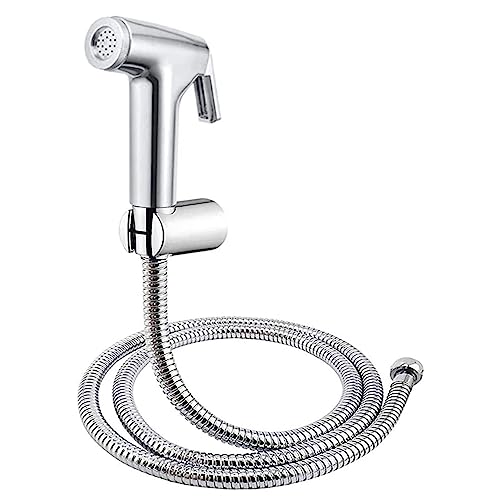 Bathoyum Jet Spray for Toilet Health Faucet with SS-304 Grade ABS 1.0 Meter Flexible Hose Pipe and Wall Hook, Chrome (Silver 1)