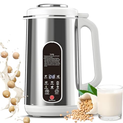Máquina de leche de soja, exprimidor de leche de nueces de 1,2 L con cortador de 12 cuchillas, temporizador de 24 horas, mantiene el calor, retrasa el inicio y limpieza automática para leche de soja