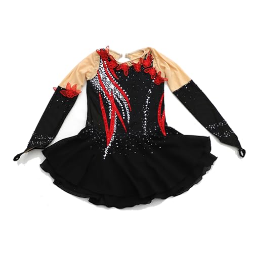 GeRRiT Vestuário de patinação artística para meninas e mulheres, vestido de competição, manga aberta