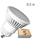 Iso 9001. Diseño moderno Pack 5x GU10 LED 8,5w Potentisima. Color Blanco Calido (3000K). 970 Lumenes. Unica con ángulo de 120 grados. A++