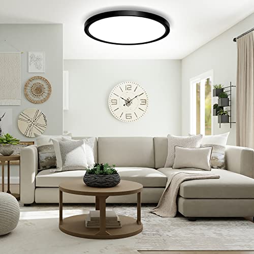Ibestwin Flush Mount Led Ceiling Light Fixture Black, 24W 11.7 Inch 5000K Daylight 0.94 Inch Ultra-Thin Round Lighting Fixtures For Bedroom, Kitchen, Dining Room, Laundry Room #TOP6