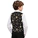 FUSURIRE Kids Golden Moon and Sun Print Vest Fashion Herringbone Boys Vest for Wedding Prom V Neck Formal Waistcoat with Pocket 5-6 Years