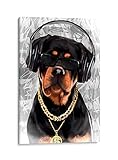 INTALENCE ART Funny Dog Portrait Picture Wall Art Decor. Cute Stylish Rottweiler Rapper Singer Look...