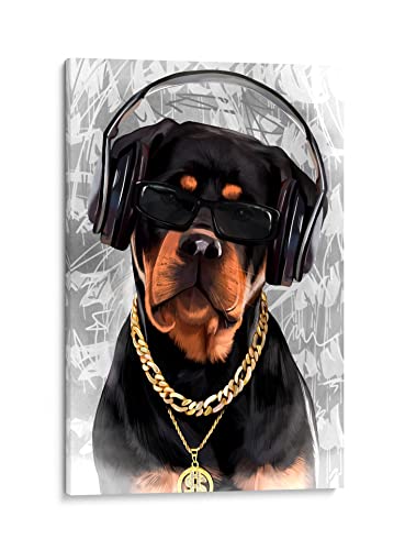INTALENCE ART Funny Dog Portrait Picture Wall Art Decor. Cute Stylish Rottweiler Rapper Singer Look Canvas Print. 12x18in Dog Lover Gift Idea Home Decor. Unique Living Room, Bedroom, Bathroom, Office Poster Decoration. Stretched Artwork Easy to Hang. INTALENCE ART Funny Dog Portrait Picture Wall Art Decor. Cute Stylish Rottweiler Rapper Singer Look Canvas Print. 12x18in Dog Lover Gift Idea Home Decor. Unique Living Room, Bedroom, Bathroom, Office Poster Decoration. Stretched Artwork Easy to Hang.
