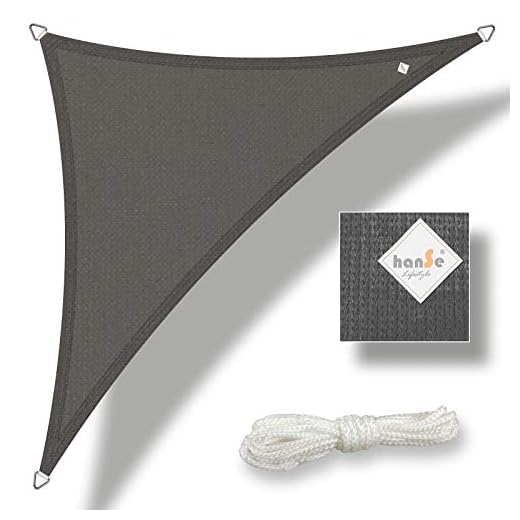 hanSe Solsegel triangel 90 ° 3,0 x 4,0 x 5,0 m grafit, HDPE-tyg väderbeständigt med UV-skydd, solskydd för trädgård, balkong och terrass