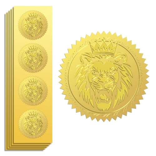 Peacoblue Crown Lion Gold Seal Stickers, Embossed Foil Envelope Seals
