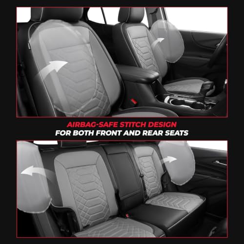 FREESOO Customized for Chevy Equinox Seat Covers 2018-2024 Full Set(Not for 2025-2026), Faux Leather Car Seat Cover for Chery Equinox Premier, LS,LT,L,RS (Not for Equinox EV) BlackGrey by FREESOO - Used condition - Image 4