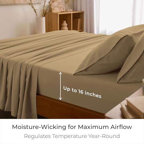 Image of Mellanni Full Sheets Set - 4 PC Iconic Collection Bedding | Hotel Luxury, Extra Soft, Cooling Bed Sheets - Wrinkle, Fade, Stain Resistant (Full, Gold)
