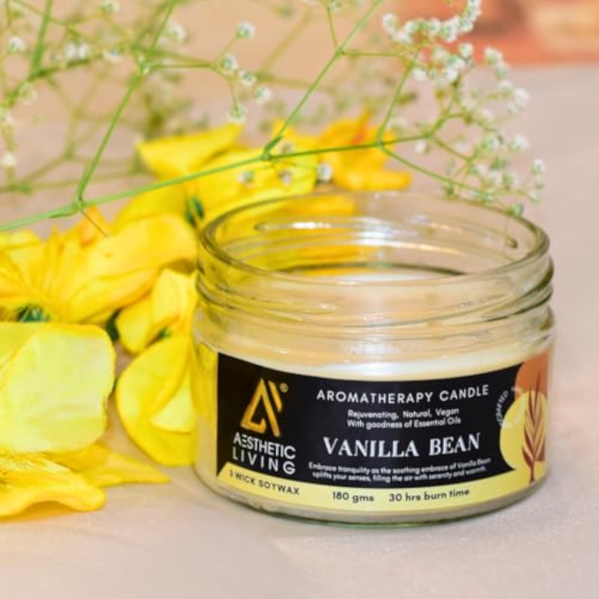 Vanilla Bean 3 Wick Soy Wax Candle, Luxury Home Décor