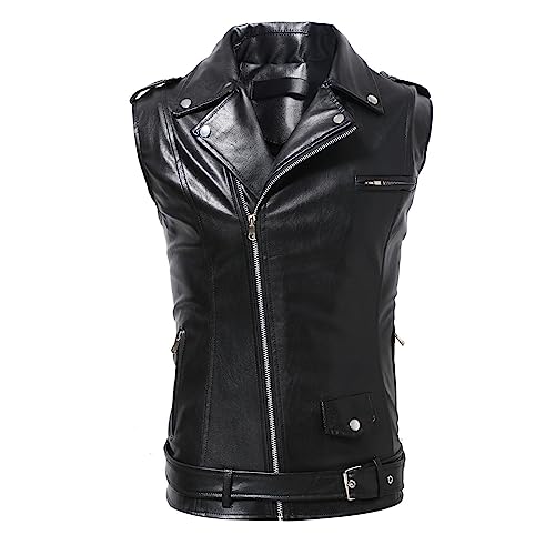 Chaleco de cuero para hombre sin mangas negro talla XXL con cierre mixto de botones