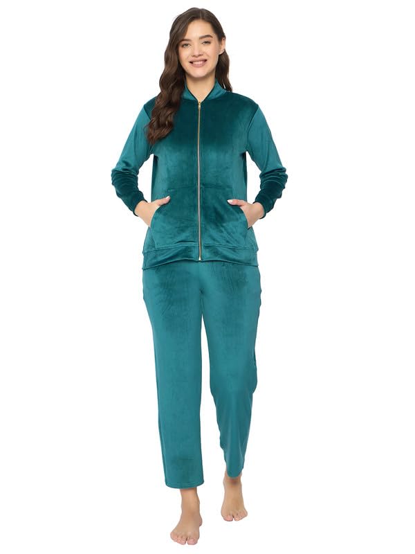 Clovia Conjunto de chaqueta y pijama chic básico para mujer, terciopelo