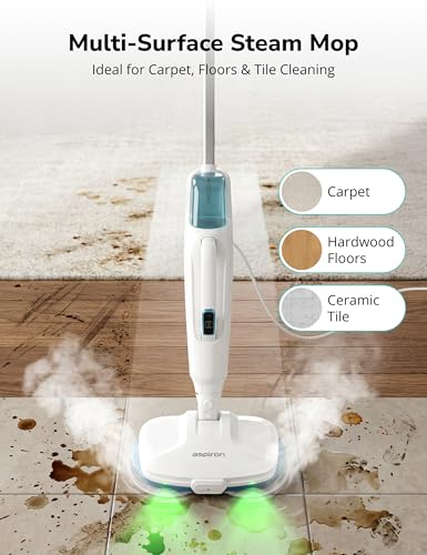 Image of Aspiron Steam Mop,10-in-1 Scrub Mop & Handheld Steamer,15s Heat-up,Multifunctional Electric Cleaner for Home Use,2 Modes,Led Light,Removable 500ML Water Tank,for Hard Floor,Carpet,Floor,Car,Tile,Crack