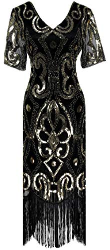 Image of Women 1920s Gatsby Vintage Sequin Flapper Fringe Party Plus Dress with 20s Accessories Set