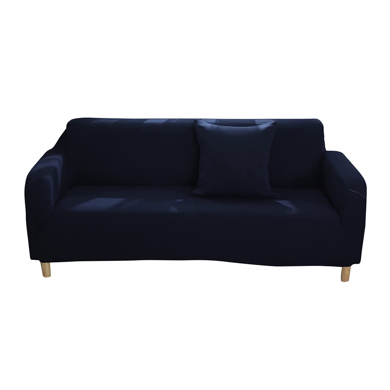 Housse de canapé extensible pour salon familial, protection 4 places bleu marine et taies