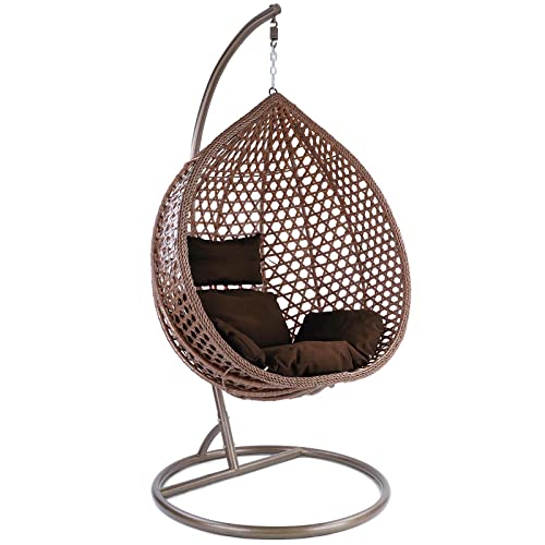 RAMROXX 40695SET Luxus Hängesessel Style XXL Polyrattan mit Korb braun Gestell braun Kissen Dunkelbraun Cover