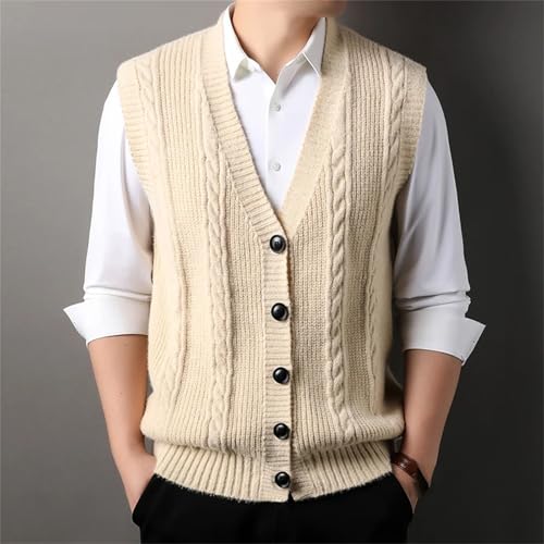 Winter Men's Casual V-Neck Knitted Vest Cardigan Sweater Dad Clothing Men Knitwear Waistcoat Tops4