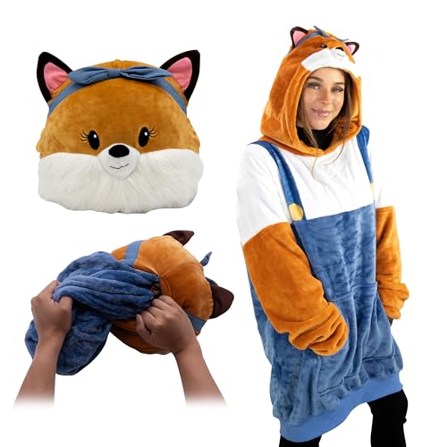 Image of Plushible Wearable Hooded Blanket for Adults, Oversized Hoodie with Sleeves & Pocket, 2-in-1 Comfy Hoodie Blanket Pillow - Fox