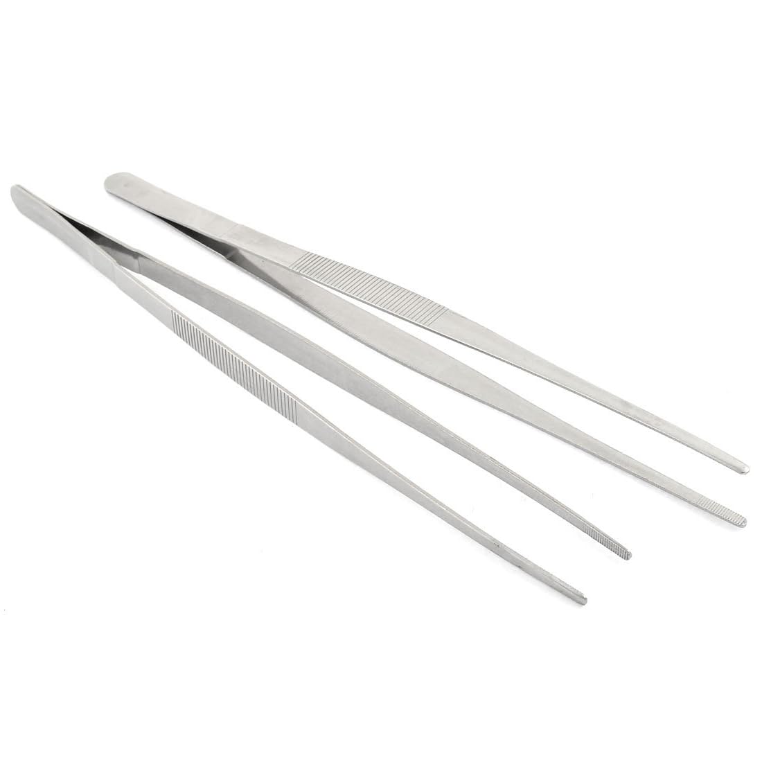 TA-VIGOR 2Pcs 30cm Stainless Steel Straight Blunt Tweezers with Serrated Tips, 12 Inch Kitchen Cooking Tweezers Tongs Multipurpose Tool for Dressing, Craft, and Garden Use