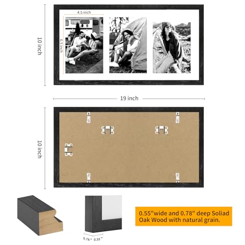 9x18 Oak Wood Picture Frame - 9x18 Photo Frame with Mat Display 3Pcs 5x7 Photos, 5x7 Picture Frame Wood, Natural Solid Wooden Picture Frames for Wall Art Photo and Prints(1 Pack, Black)