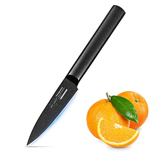 Paring Knife SKY LIGHT Black Series 35 Inch High Carbon Stainless Steel Utility Knife Full Tang Stain Corrosion Resistant Peeling Knife–Razor Sharp Fruit Vegetable Cutting Carving Knives