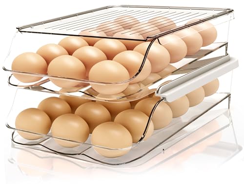 Utopia Kitchen Rolling Egg Container for Refrigerator with Lid - Stackable Plastic Egg Holder for Refrigerator - Clear Egg Tray for Refrigerator or Fridge Organizer (Pack of 18, Clear)