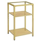 HOOBRO Side Table, 3-Tier Slim Nightstand with Storage Shelves, Modern End Table, Tempered Glass Bedside Table, for Living Room, Bedroom, Gold GD77BZ01