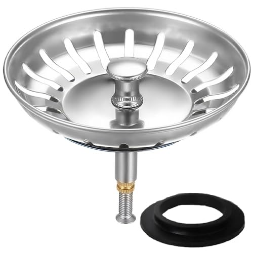 HUAERSICO Küchenspüle Abflussstopfen mit sieb Ø 79/80 mm Spülbecken stöpsel für Knopfsteuerung Siebkörbchen und Abflusssieb Blanco spüle zubehör Für Ablauf ab 80 mm 2 Ersatz siebkorbdichtung