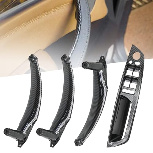 SYOWADA 4PCS 51416975777 Door Handle, Left and Right Interior Door Pull Handle Replacement for BMW X5 E70 2008-2013 E70 LCI 2009-2013 X6 E71 2008-2014, Replaces 51416969401 51416969402 (Carbon Fiber)