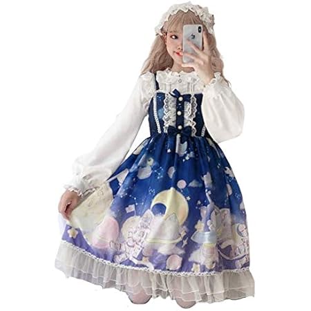 Amazon レディレイジー Lady Lazy ワンピース ロリータ ジャンパースカート ノースリーブ 衣装 撮影 甘ロリ ハイウエスト ドレス コスプレ アニメ 森ガール 女装 服 Cosplay Lolita ゴシック 原宿 メイド かわいい フリル ブラウス お嬢様 襟 蝶結び リボン ミモレ丈