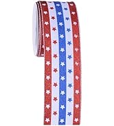 Meseey 10 Yards Red White Blue Stars and Stripes Ribbon 2-1/2 Inch 4th of July Ribbon for Wreaths...