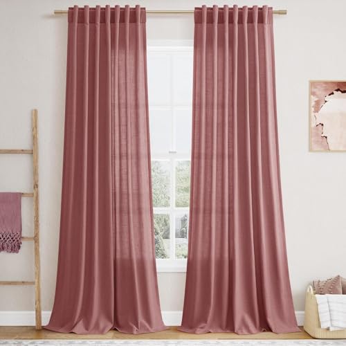 Image of Canyon Rose Linen Curtains for Living Room 105 Inches Long Light Filtering Semi Sheer Curtain Back Tab Modern Farmhouse Decor Elegant Luxury Boho Girl Drapes for Bedroom Dinner Room 52x105, 2 Panels