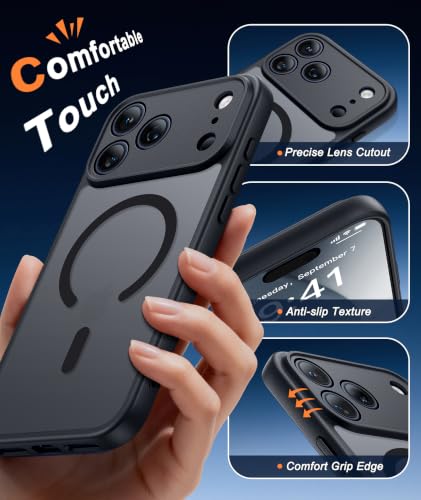 Image of FNTCASE for iPhone 17 Pro Case: Translucent Black Slim Cases Compatible with MagSafe, Full Camera Protection & Tempered Glass Protector, 14FT Military Grade Drop Tested, Matte Skin-Friendly Cover