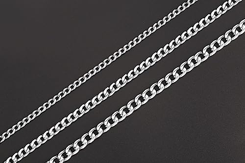 FOSIR Cuban Link Chain for Men, Stainless Steel Silver Chain Necklace for Men, 7mm Mens Necklaces, Diamond Cut Chains 18 Inch by FOSIR - Image 3