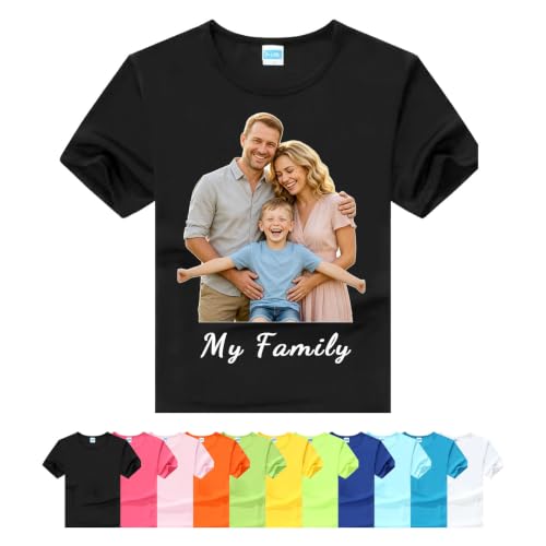 HSAEANZL Personalized Family Photo T-Shirt,Custom Family Portrait Tee,Custom Picture Text Cotton T-Shirt for Men Women Kids,Matching Family Custom Shirts for Gifts