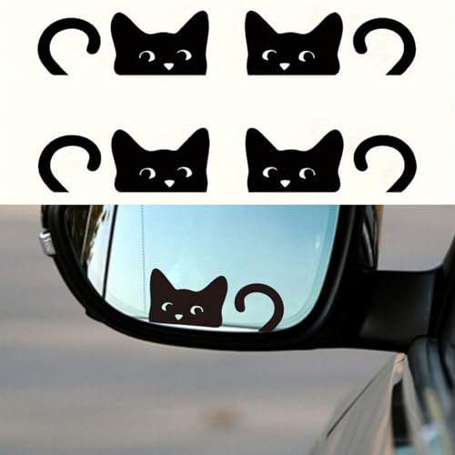 Image of Peeking Sneaky Cat Stickers, 1.7 inch Cute Black Cat Stickers, 4pcs Funny Car Decals, Waterproof Vinyl Stickers for Car Rearview Mirrors, Windows, Laptops