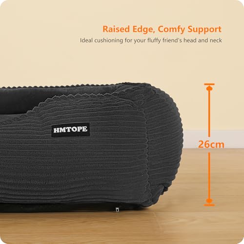 HMTOPE Hundebett, Hundesofa, Hundematte aus Cord, S/M/L, rutschfest, Abnehmbar und Waschbar, Weich und Atmungsaktiv, Dunkelgrau, 110 x 85 x 27 cm