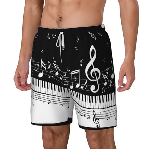 Piano Keys with Musical Notes Print Men'S Bwim Trunks Beach Shorts with Compression Liner, Anti-Chafe, Quick Dry2