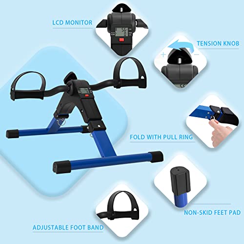 Uten Folding Pedal Exerciser, Under Desk Bike Pedal Exerciser, Mini Under Desk Exercise Bike Foot Hand Cycle Portable, Arm and Leg Exercise Peddler Machine with LCD Monitor