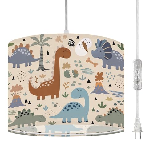 RAINFALLARING Plug in Pendant Light Childish Seamless Hand Drawn Dino