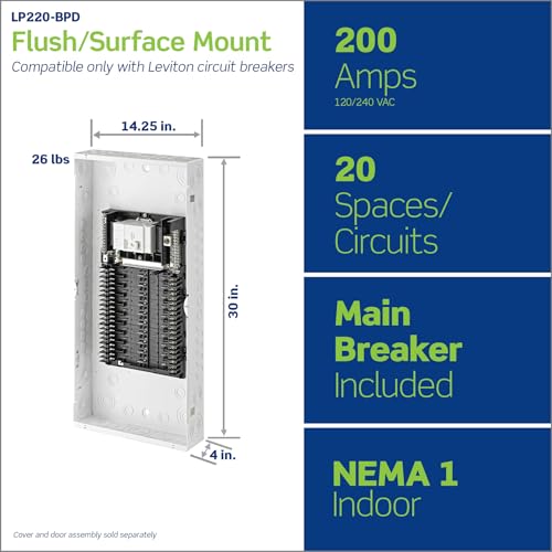 Leviton 20 Space, 20 Circuit Indoor Load Center with 200 Amp Main Circuit Breaker, LP220-BPD