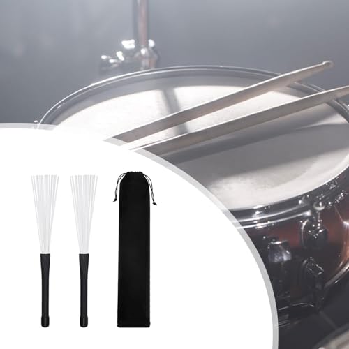 Generic Extendable Brushes for Drumming with Pouch for Percussion Instruments, White