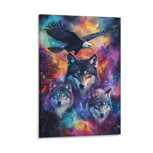 Impression sur toile loup pour décoration murale chambre - Affiche salon 40x60 cm