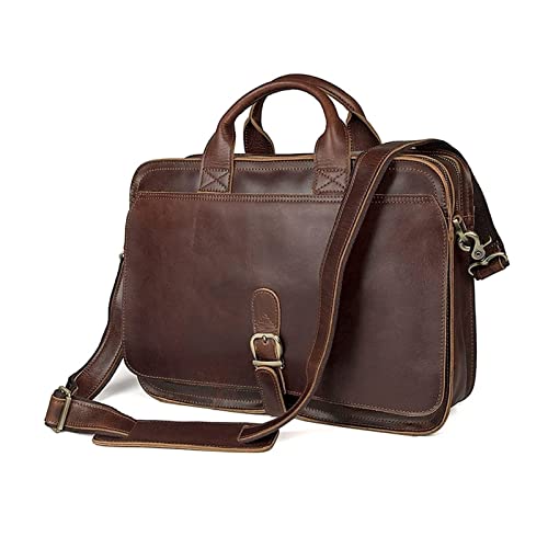 Business Mens Genuine Leather Laptop Bags, Briefcases for Men, Computers Bags, Messenger & Shoulder Bags, Handbags (Color : Brown)